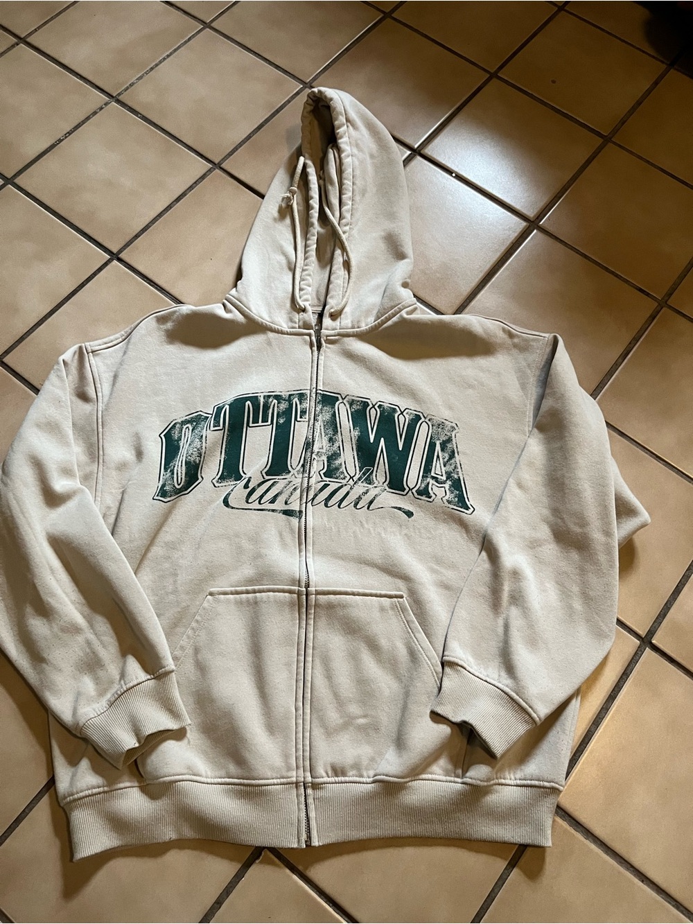 Divided Cream Full-Zip Hoodie with Green "Ottawa" Script